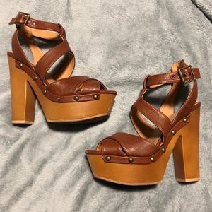 Qupid Brown Sandal Wedges